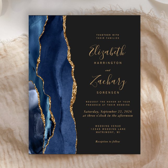 Faire-part de mariage bleu marine agate foncé budg (Créateur téléchargé)