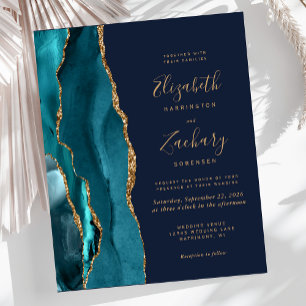 Faire-part de mariage bleu marine Agate sarcelle B