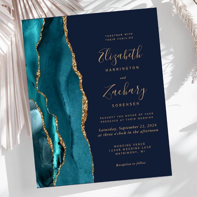Faire-part de mariage bleu marine Agate sarcelle B (Créateur téléchargé)