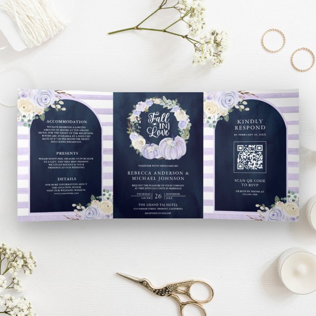 Faire-part de mariage bleu marine avec code QR Ros (Créateur téléchargé)