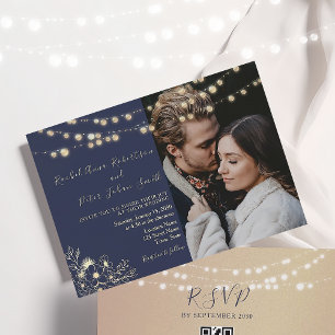 Faire-part de mariage bleu marine avec guirlande l