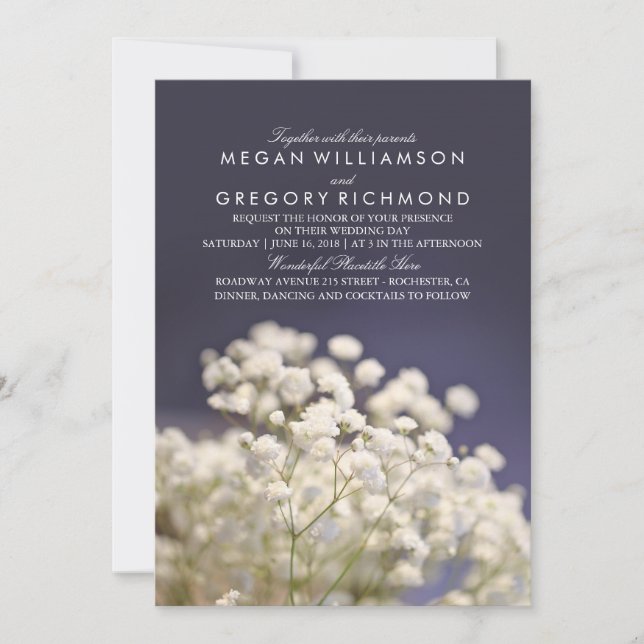 Faire-part de mariage bleu marine Baby's Breath (Devant)