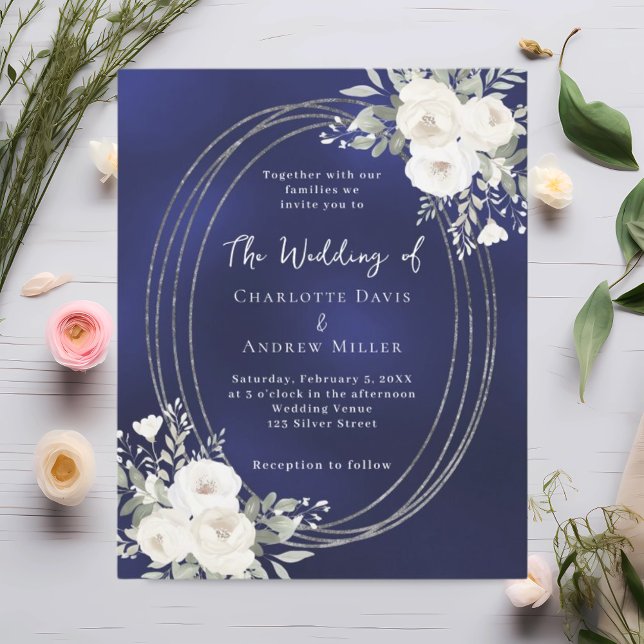 Faire-part de mariage bleu marine bleu argent blan (Créateur téléchargé)