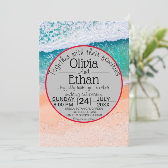 Faire-part de mariage bleu marine de plage (Debout devant)