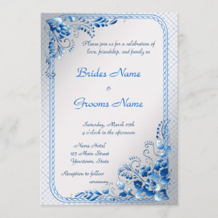Faire-part de mariage bleu marine en argent stylis