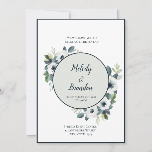 Faire-part de mariage bleu marine et moyen (Devant)