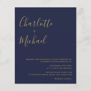 Faire-part de mariage bleu marine et or à petit bu