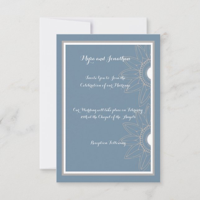 Faire-part de mariage, bleu moyen avec fleurs (Devant)