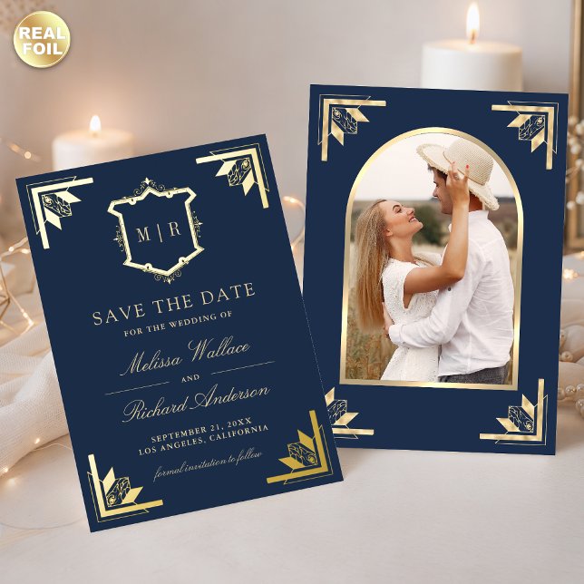 Faire-part de mariage Bleu Nuit Couronne Dorée (Créateur téléchargé)