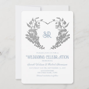Faire-part de mariage bleu poussiéreux au monogram