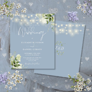 Faire-part de mariage bleu poussiéreux avec guirla