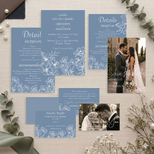 Faire-part de mariage bleu poussiéreux avec lis