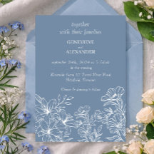 Faire-part de mariage bleu poussiéreux avec lis