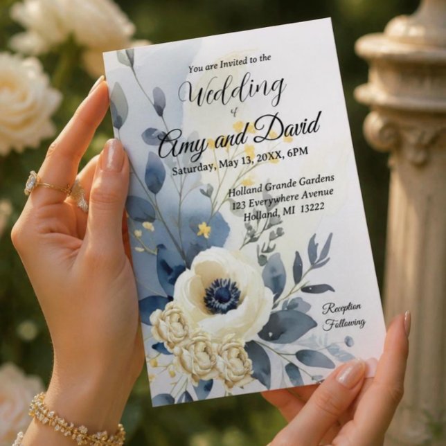 Faire-part de mariage bleu poussiéreux et crème (Créateur téléchargé)