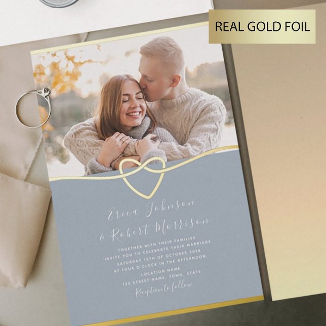 Faire-part de mariage Bleu poussiéreux et Or avec  (Créateur téléchargé)