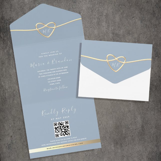 Faire-part de mariage Bleu poussiéreux et Or avec  (Créateur téléchargé)