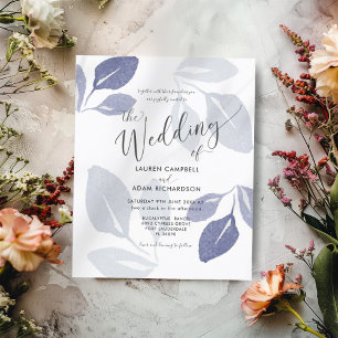 Faire-part de mariage bleu poussiéreux feuillage b