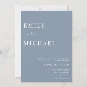 Faire-part de mariage bleu poussiéreux minimaliste