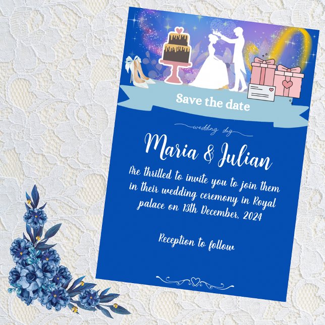 Faire-part de mariage bleu princesse et prince (Créateur téléchargé)