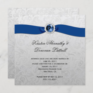 Faire-part de mariage Bleu Ribbon Gem Silver Post