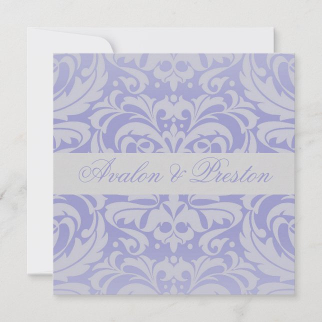 Faire-part de mariage bleu ruban Damas Scroll (Devant)