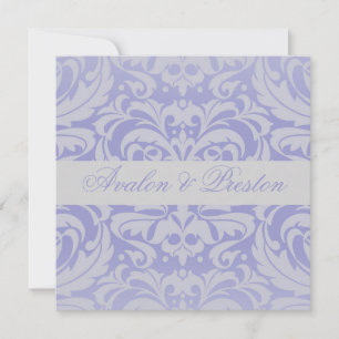Faire-part de mariage bleu ruban Damas Scroll