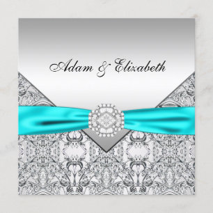 Faire-part de mariage bleu sarcelle argenté élégan