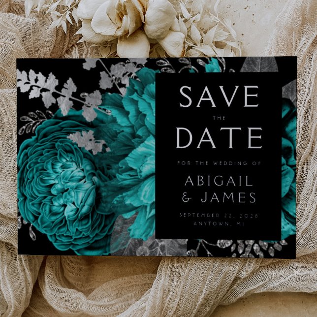 Faire-part de mariage bleu sarcelle floral foncé a (Créateur téléchargé)