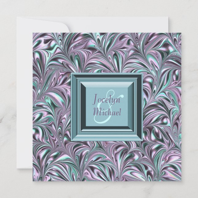 Faire-part de mariage bleu sarcelle lavande (Devant)