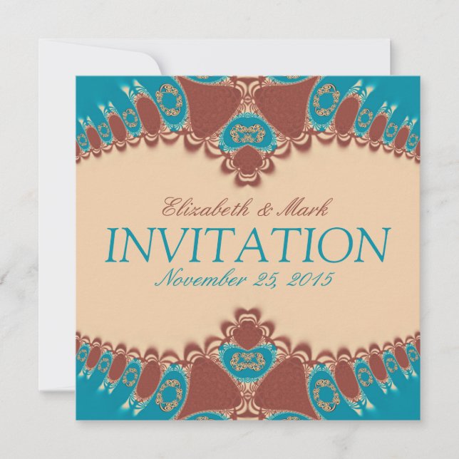 Faire-part de mariage bleu siennois oriental (Devant)
