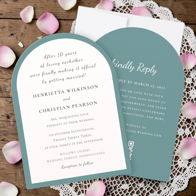 Faire-part de mariage bleu simple moderne avec QR  (Créateur téléchargé)