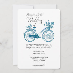 Faire-part de mariage Bleu Simple Vélo