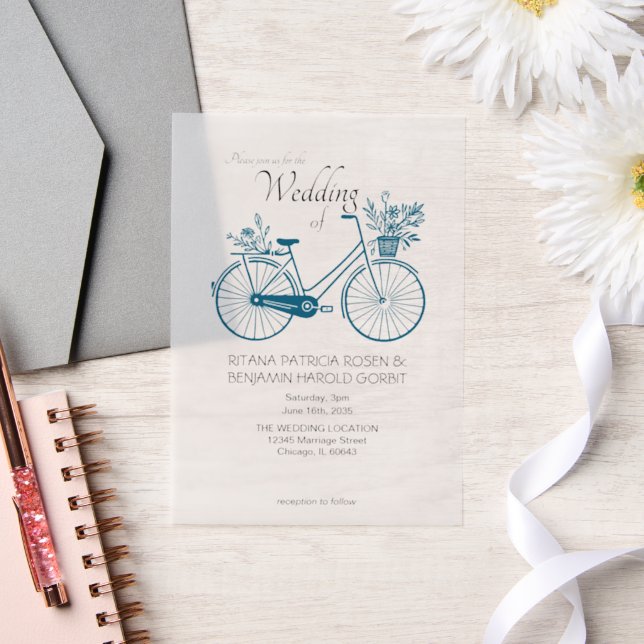 Faire-part de mariage Bleu Simple Vélo (Mariage)