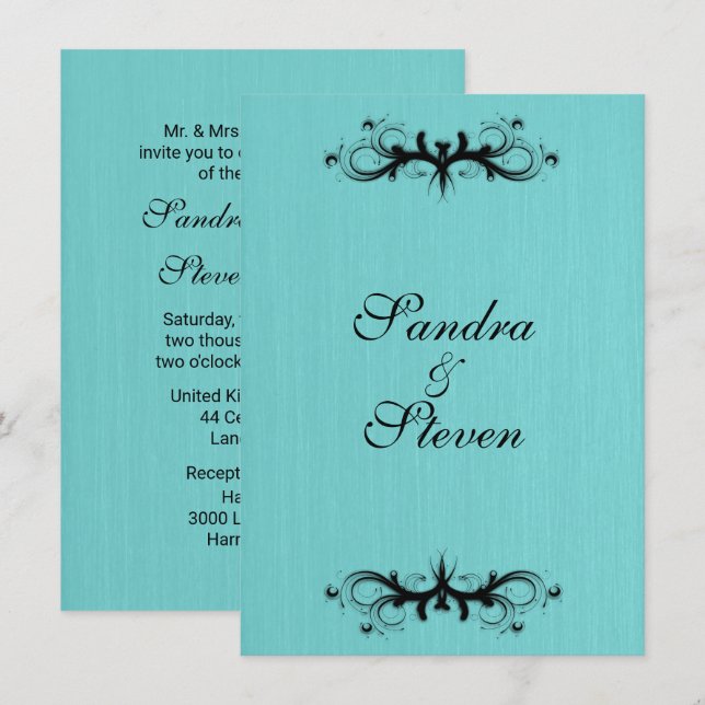 Faire-part de mariage bleu turquoise (Devant / Derrière)