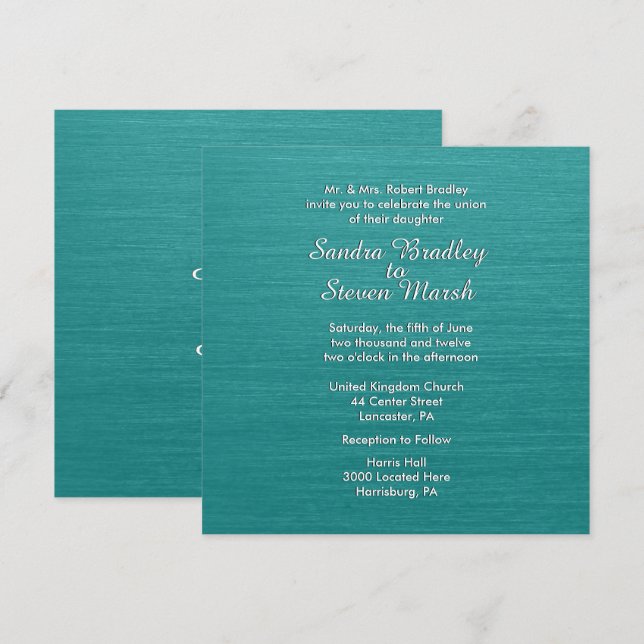 Faire-part de mariage bleu turquoise (Devant / Derrière)