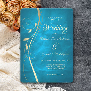 Faire-part de mariage bleu Turquoise à feuille d'o