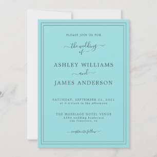Faire-part de mariage bleu turquoise à script chic