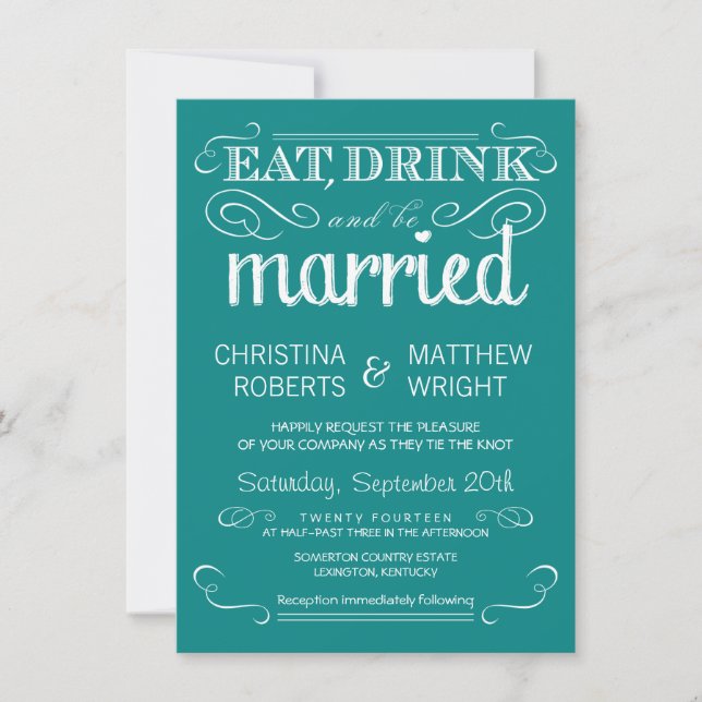 Faire-part de mariage bleu turquoise de (Devant)