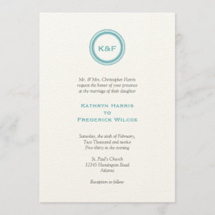 Faire-part de mariage bleu turquoise d'initiales