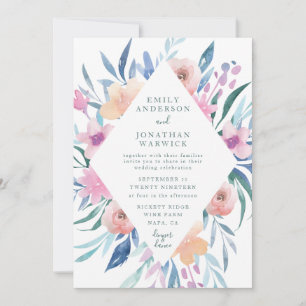 Faire-part de mariage bleu violet d'aquarelle