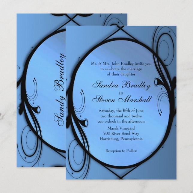 Faire-part de mariage Bleue (Devant / Derrière)
