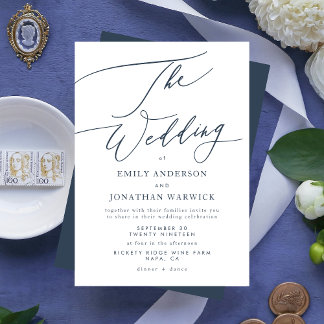 Faire-part de mariage bleue et blanche. Invitation