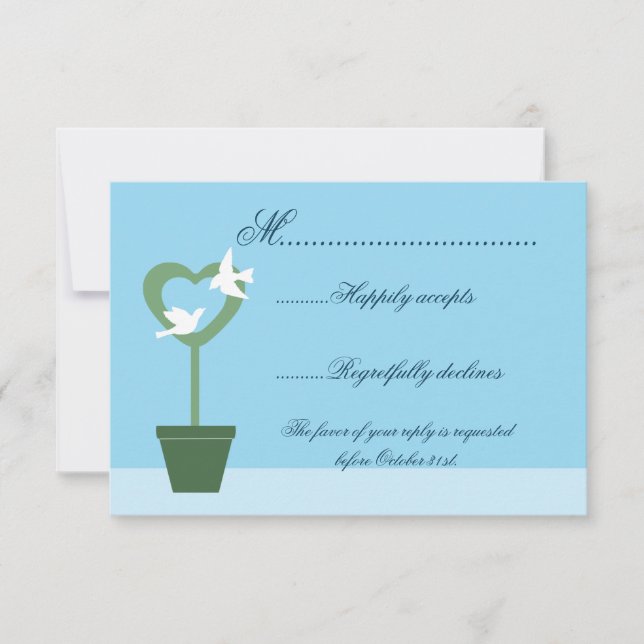 Faire-part de mariage bleue RSVP avec des colombes (Devant)