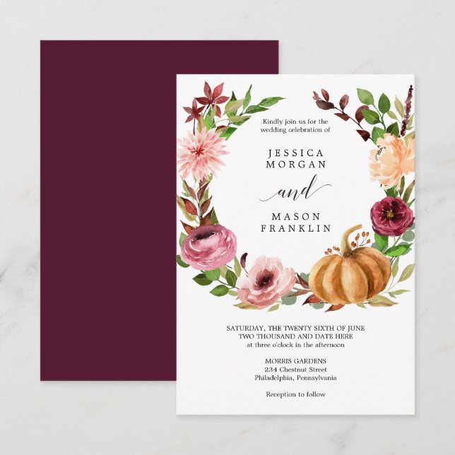 Faire-part de mariage Bliss d'automne (Devant / Derrière)