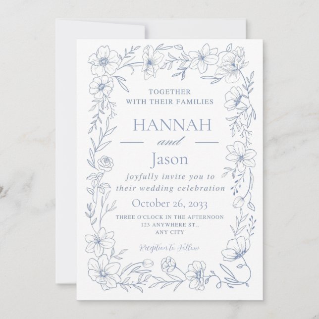 Faire-part de mariage Blissful Blue Blooms (Devant)