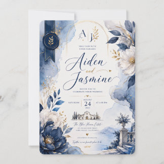 Faire-part de mariage Blue Elegance
