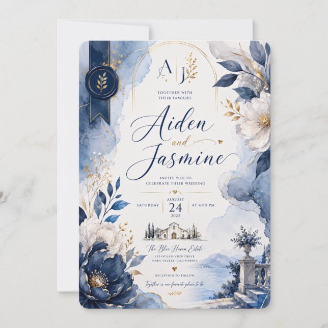Faire-part de mariage Blue Elegance (Devant)