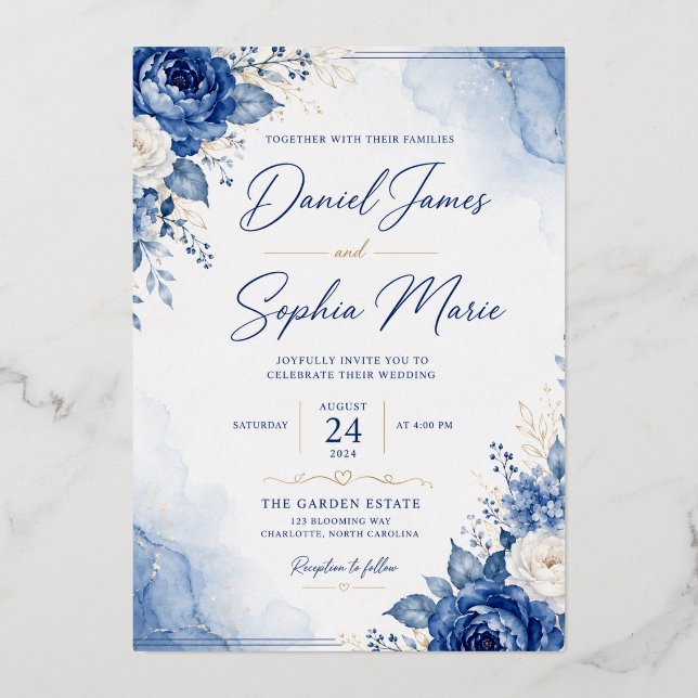 Faire-part de mariage Blue Elegance | Daniel & Sop (Recto)