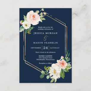 Faire-part de mariage Blue Gold Blush