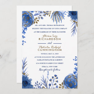 Faire-part de mariage Blue Gold Watercolor